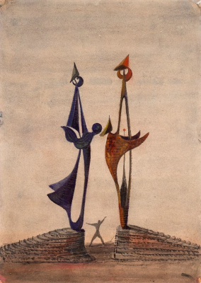 Dos pájaros Escultura para un puerto, dibujo Alberto Sánchez.png