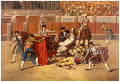 Manuel Castellano, Muerte en la plaza, óleo sobre lienzo.jpg