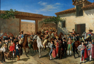 Patio de la cuadra de caballos de la plaza de toros, antes de una corrida Manuel Castellano.jpg