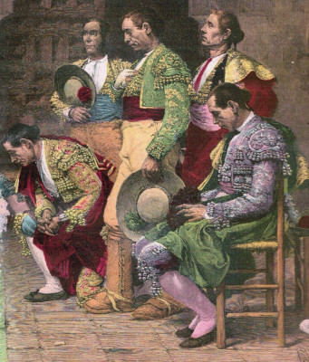 Salvador Viniegra La salve antes de la corrida Frascuelo y Mazzantini con picadores y subalternos.jpg