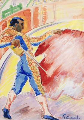 Isaac Grünewald Matador con su muleta roja.jpg
