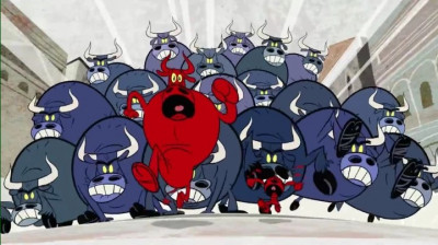 Mickey and the bull being chased by other bulls.jpg