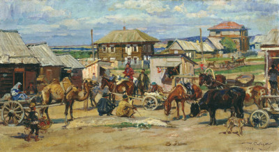 Georgiy Konstantinovich Savitsky Kazajstán Pueblo borovoye, 1928.jpg